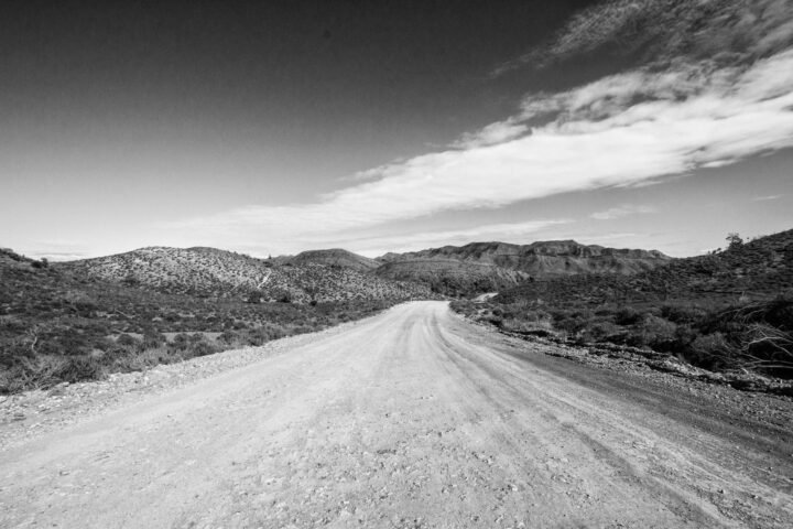Dirt road, black and white